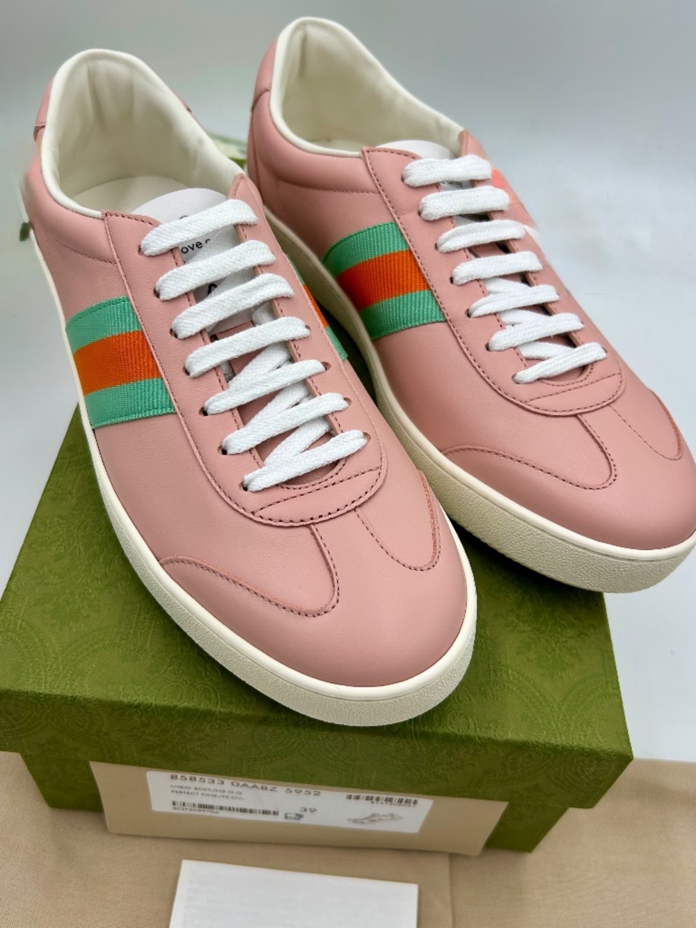 Women’s Gucci “Miro Soft” Low-Top Web Sneakers. Size 39. Made in Italy.